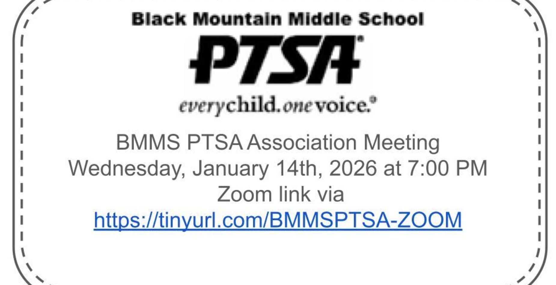 Virtual BMMS PTSA Association Meeting Wednesday, 1/14/26, 7:00pm
