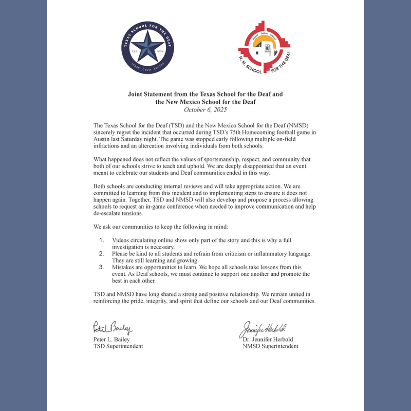 Joint Statement from TSD and NMSD Featured Photo
