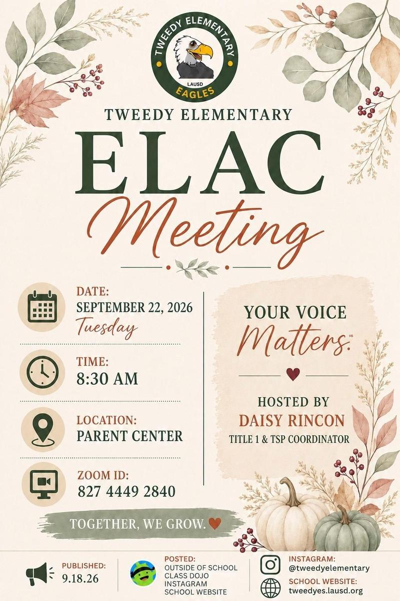 ELAC meeting for parents flyer