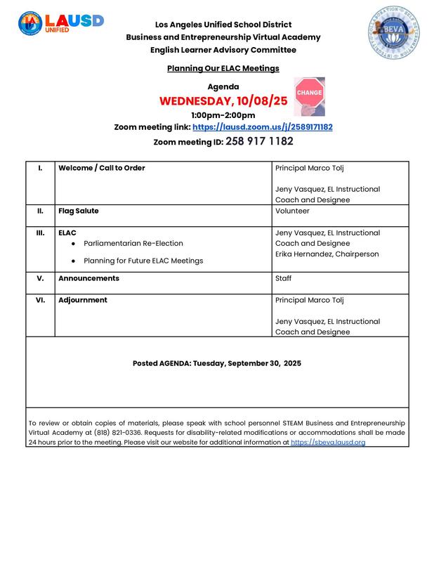 ENG ELAC AGENDA