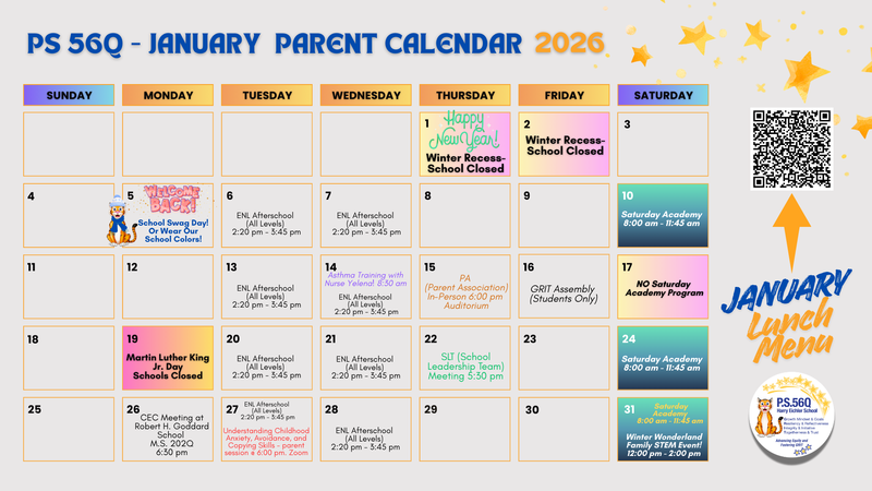 January Parent Calendar 2026 (English)