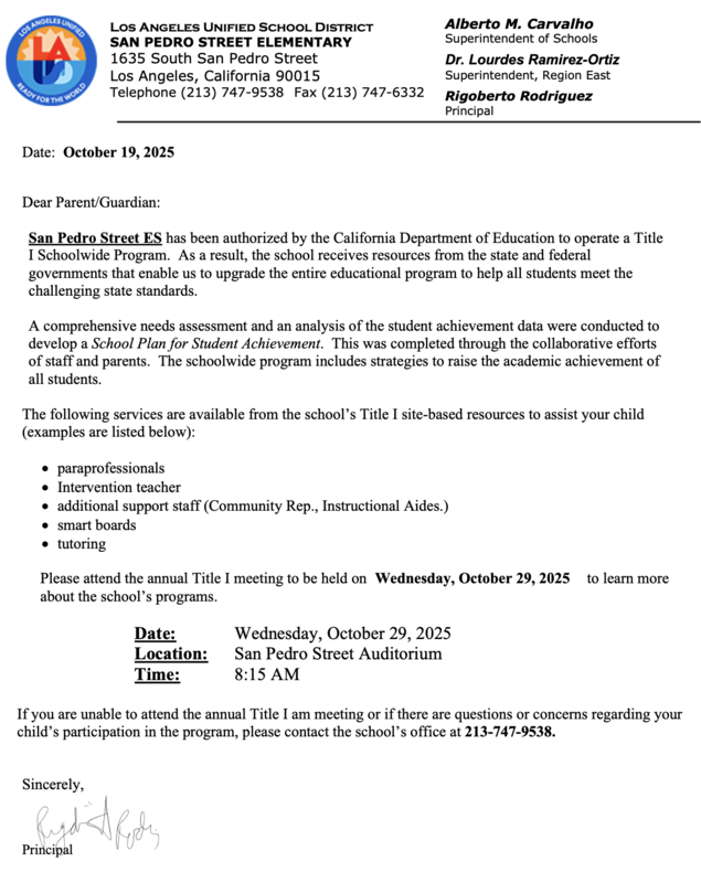 Annual Title I Meeting Flyer