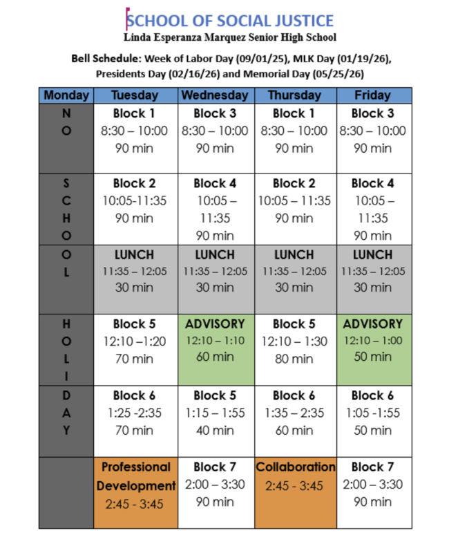 Bell Schedule This Week