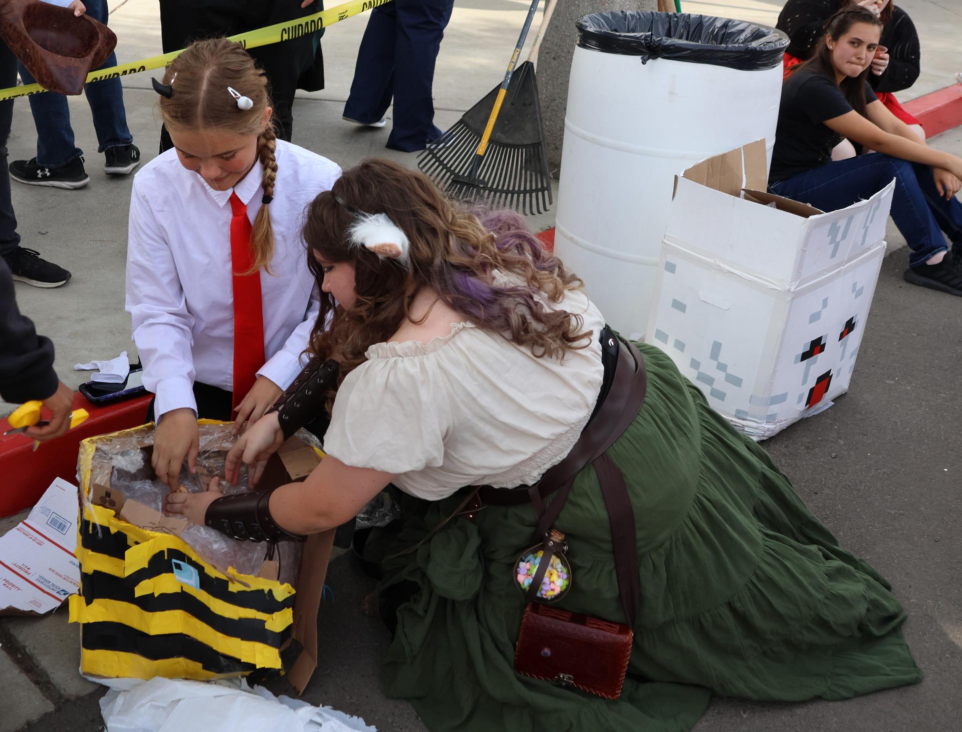 students and staff enjoying the pumpkin drop