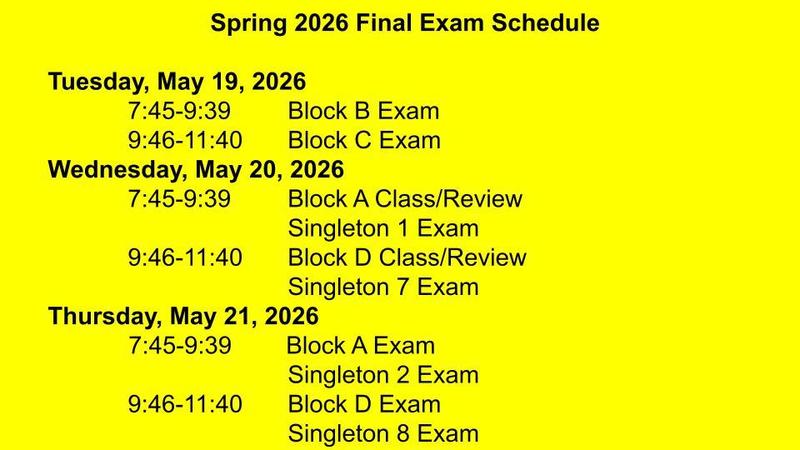 Final Exam Schedule for spring 2026