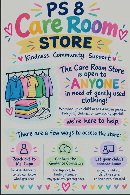 Colorful poster for a care room store offering gently used clothing.