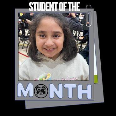 student of the month graphic with picture of student holding candy
