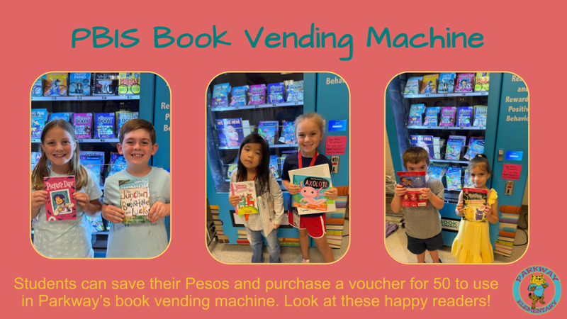 book vending machine children showing their selections