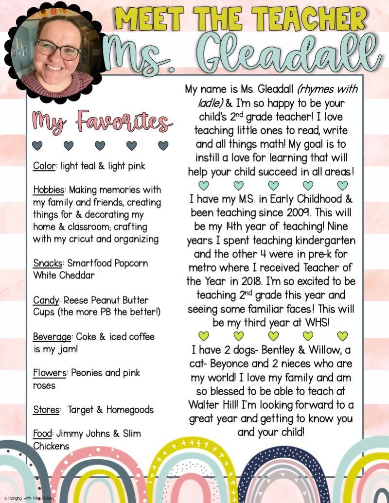 Meet the Teacher – Jessica Gleadall – Walter Hill Elementary School