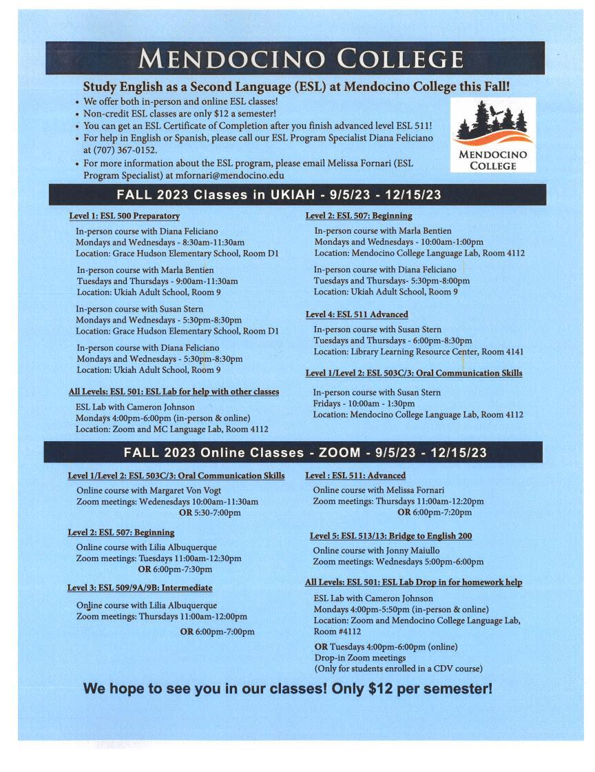 English as a Second Language – English as a Second Language – Ukiah Adult School