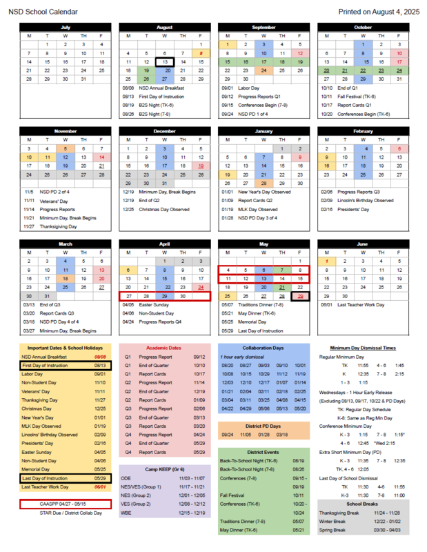Image of School calendar