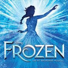 A blue background with the silhouette of a woman. Frozen appears in white letters.