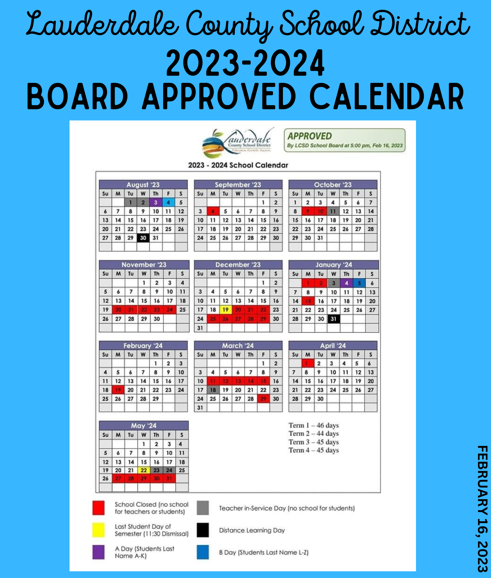 2023 2024 School Board Approved Academic Calendar Clarkdale