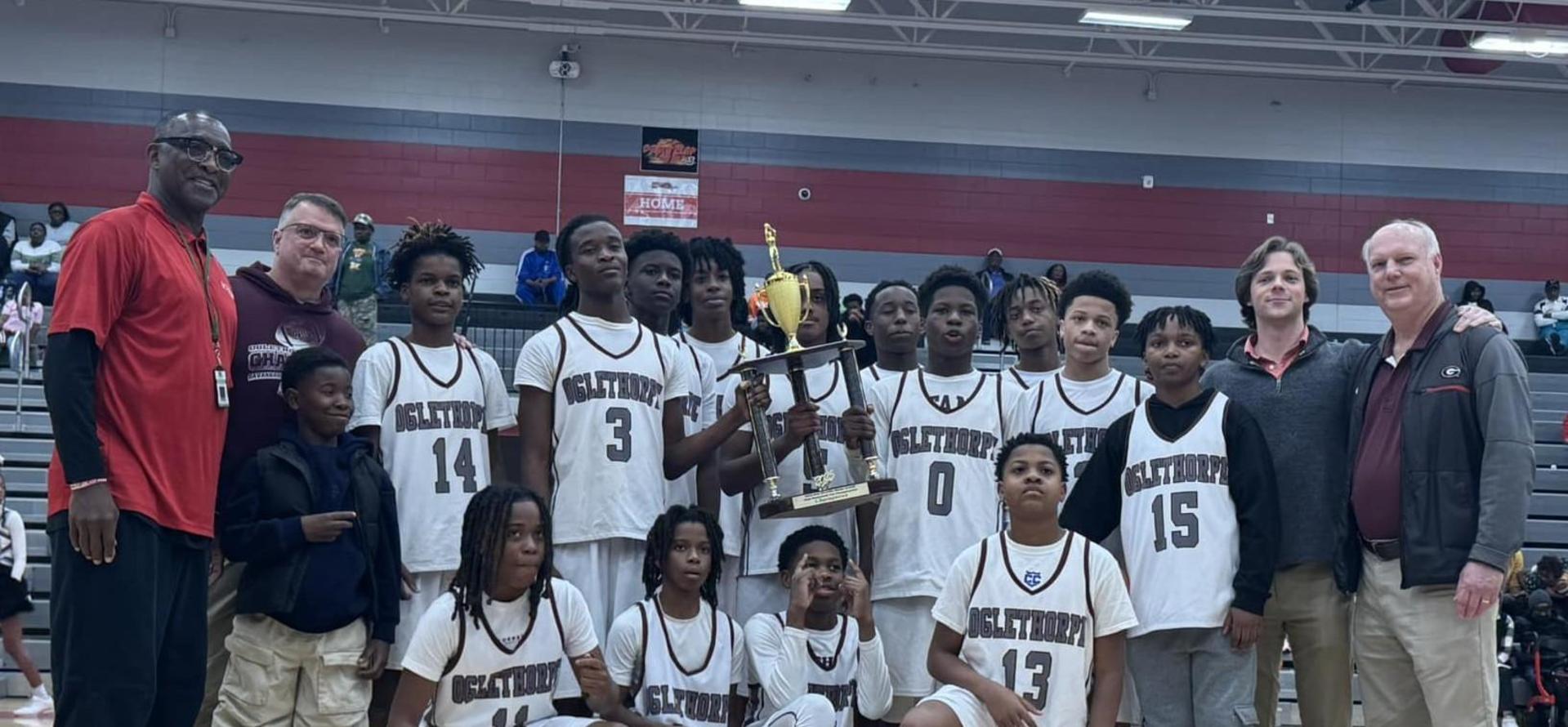 Boys Basketball Undefeated 2025-26 Champion team with coaches
