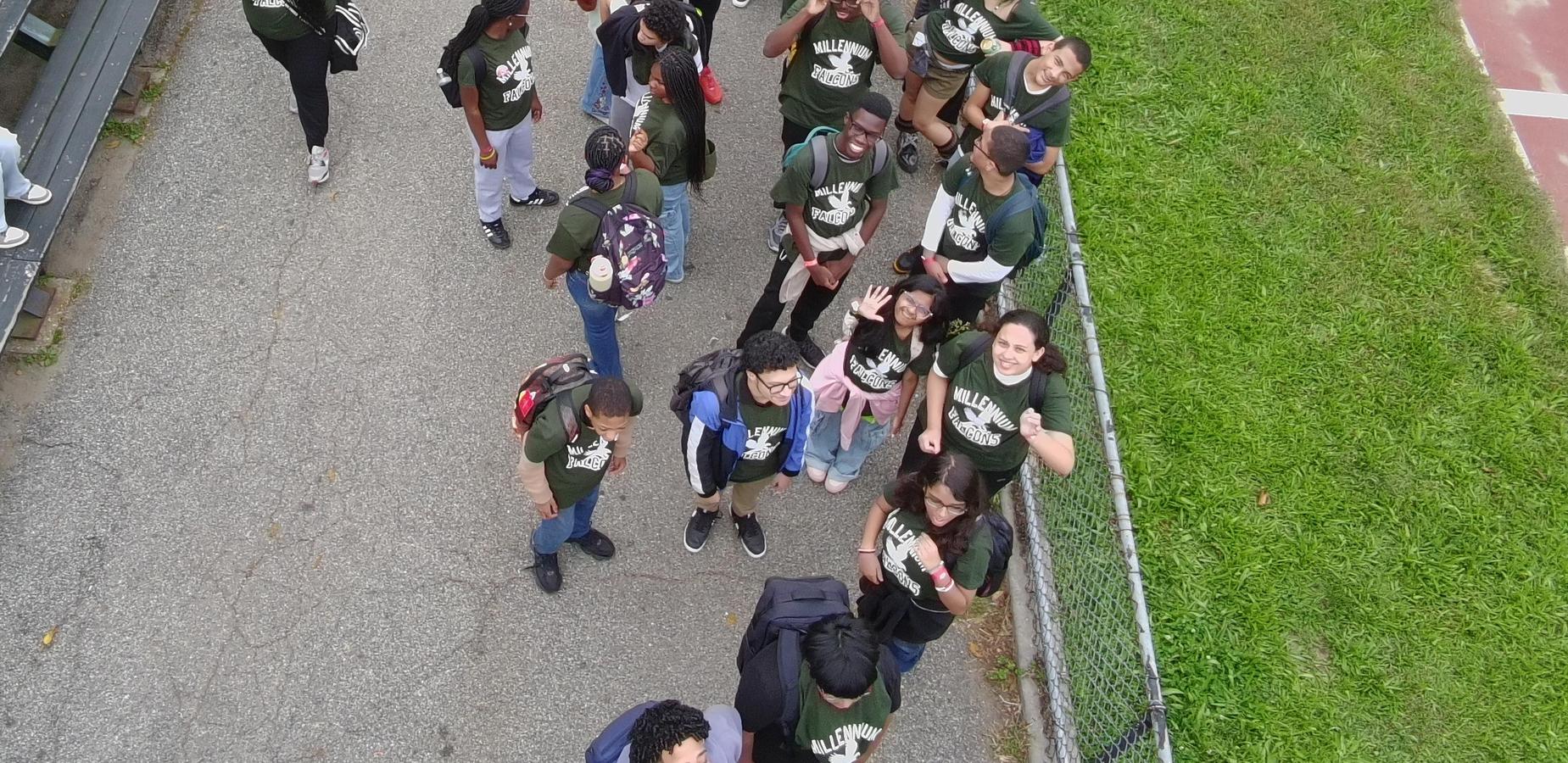 Students cleaning the park for community service.