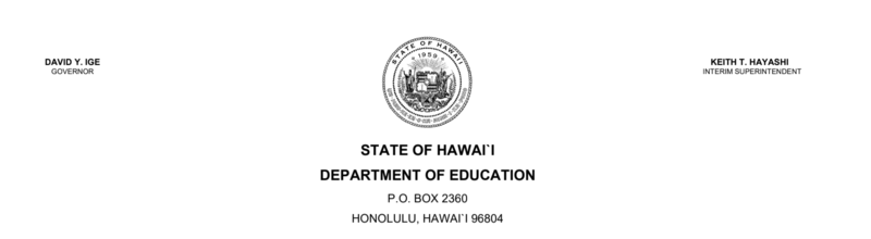 State of Hawaii DOE letterhead