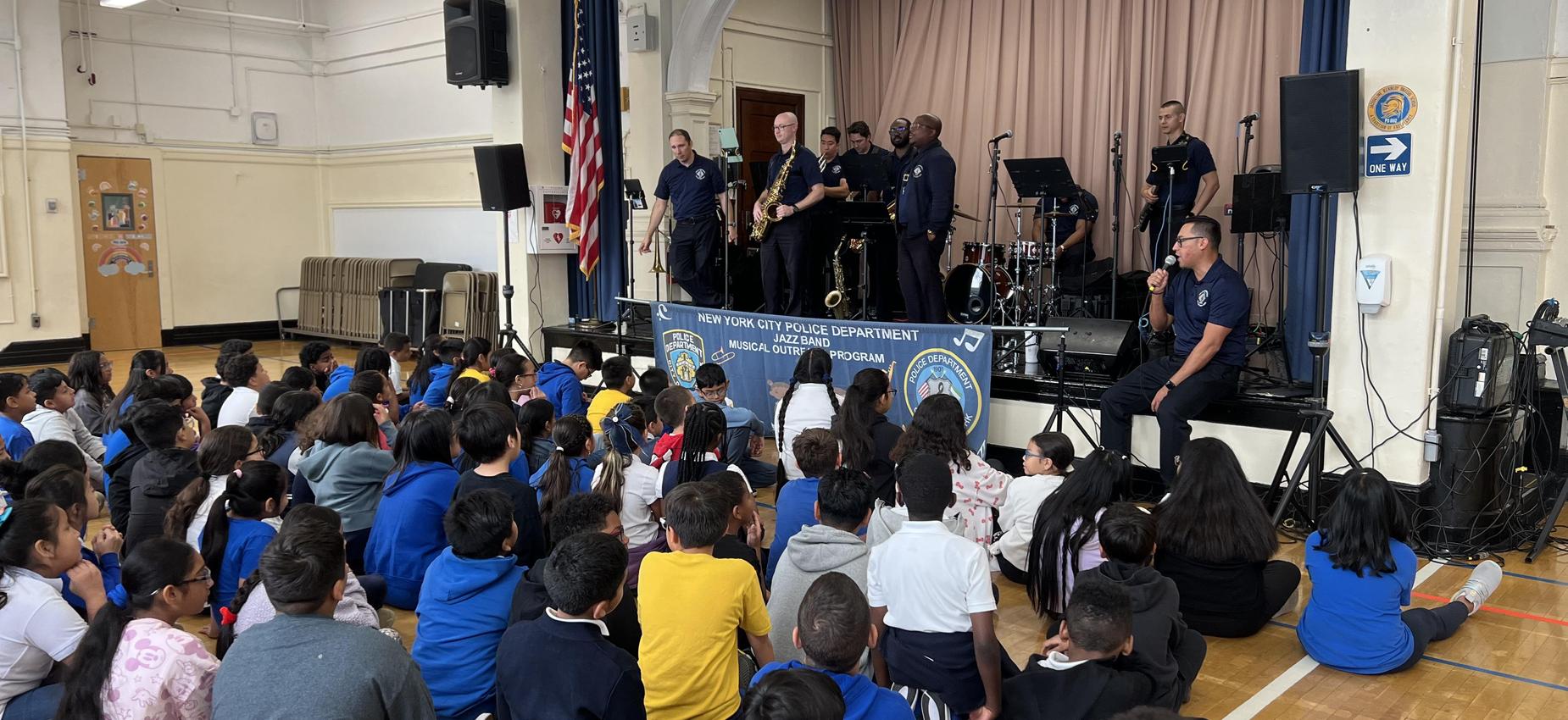 NYPD Jazz band performs for students