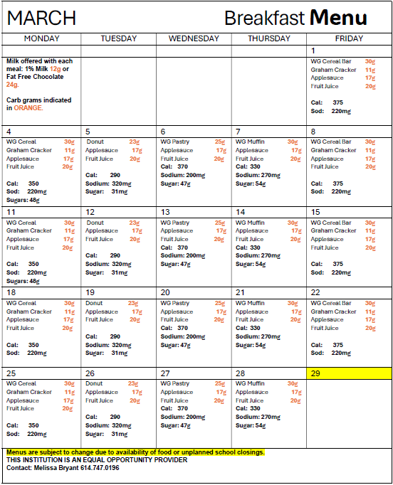 Menus – Student Life – Noble Academy Columbus