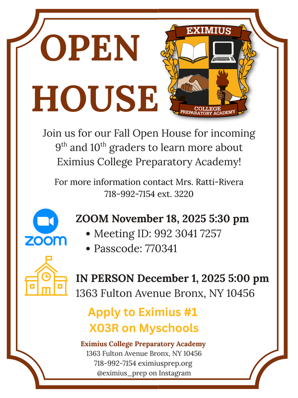 open house information for Nov. 18 and Dec. 1