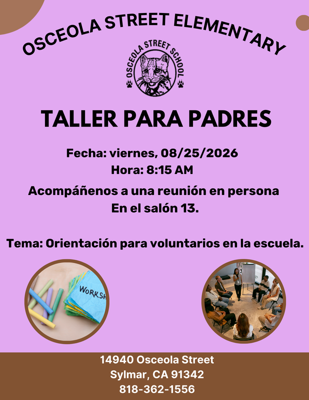 Taller de Padres Agosto 28 a las 8:15 am