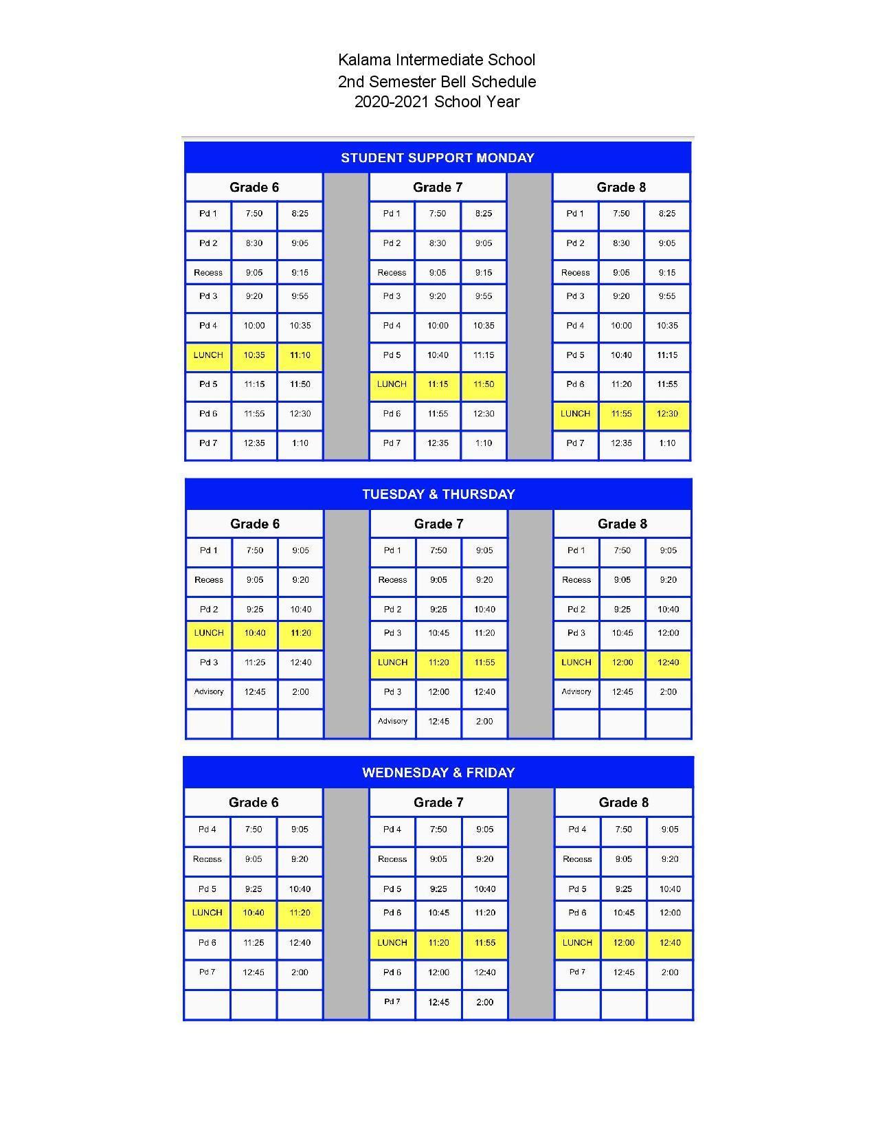 Bell Schedule & Rotation Calendar Miscellaneous Kalama Intermediate