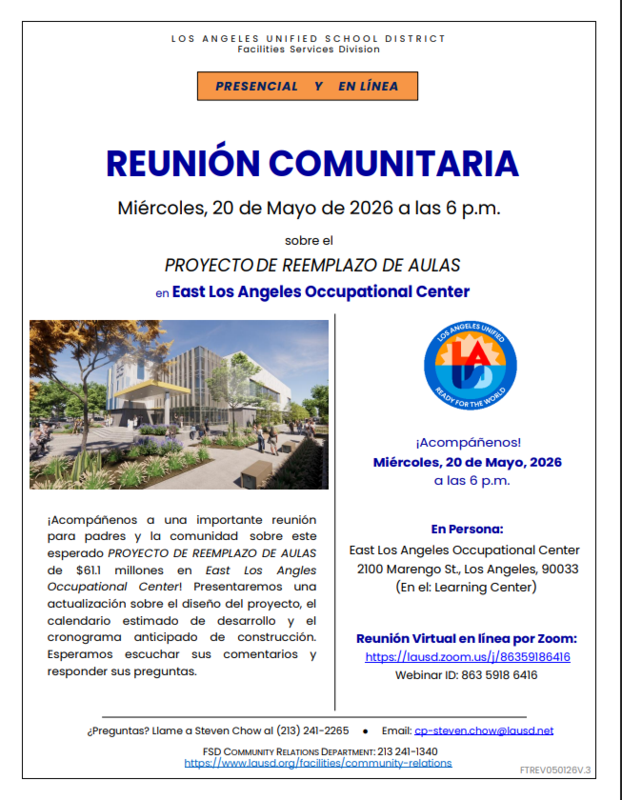 Classroom Replacement Project Community Mtg. Flyer Spanish