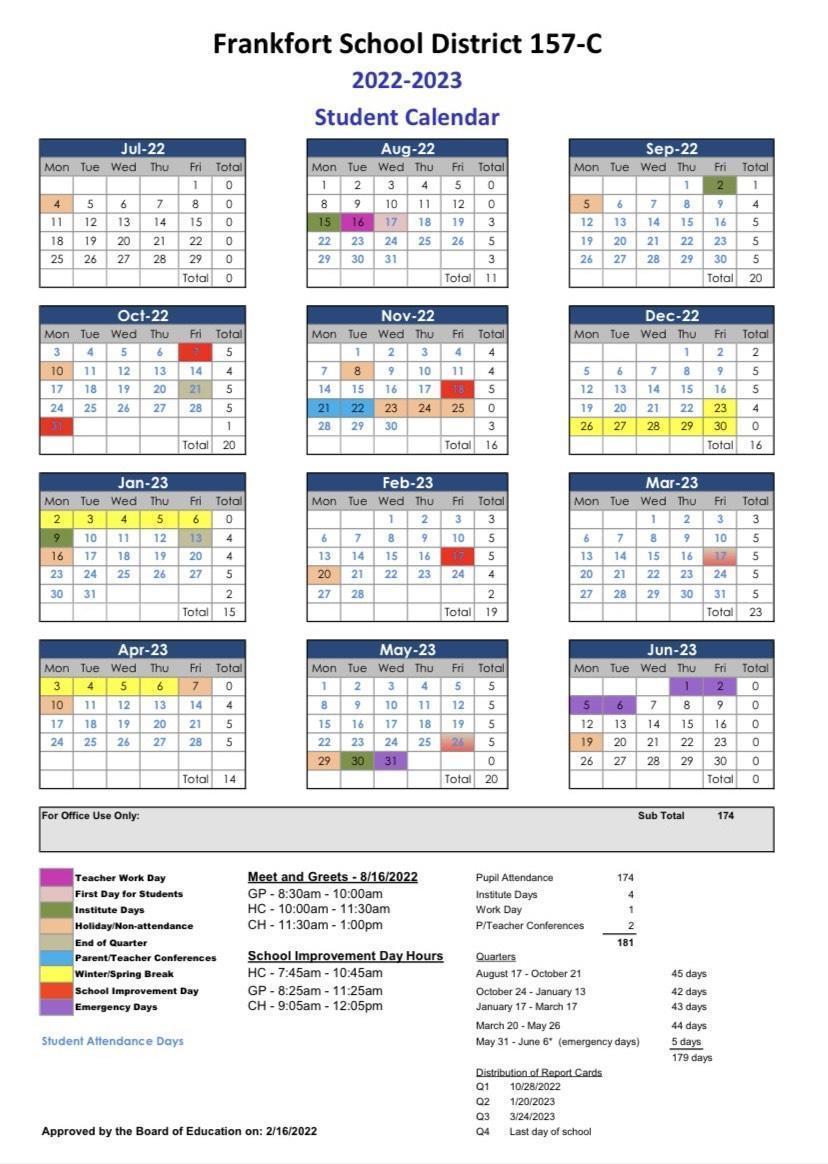 2022 2023 Student Calendar Amanda Torres Frankfort School District 