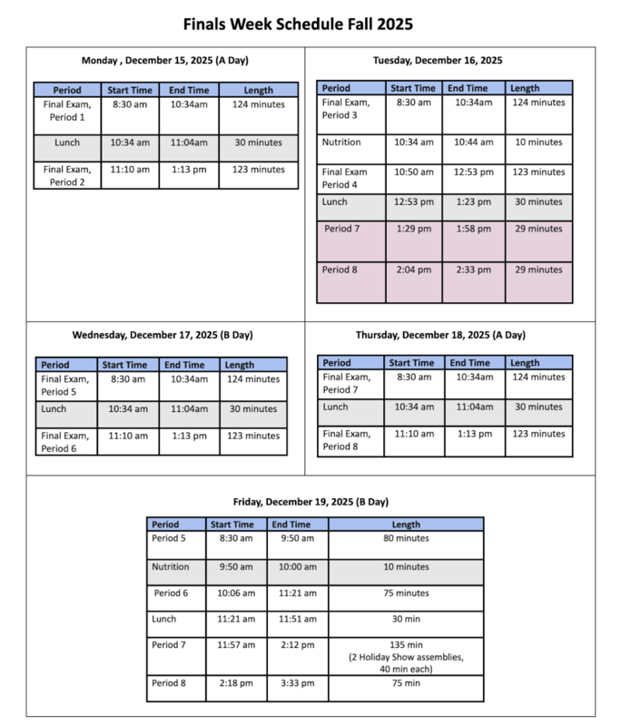 Finals Week Bell Schedule