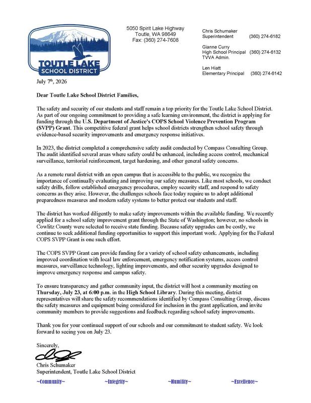 Safety Letter to Community - July 23 Meeting