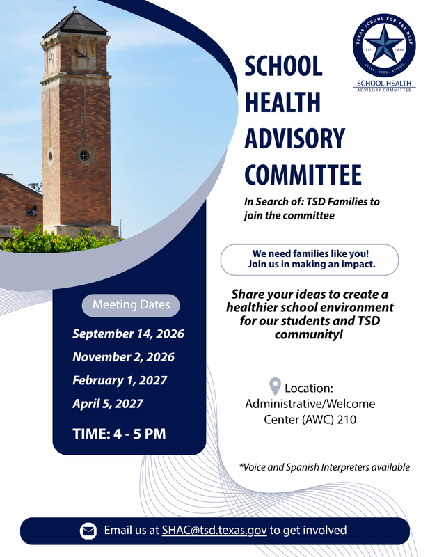 Announcement for School Health Advisory Committee meeting with dates and location.