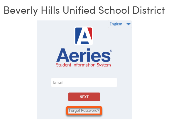 Aeries student login window