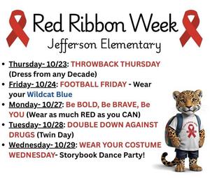 Information about the dress up days for Red Ribbon Week.