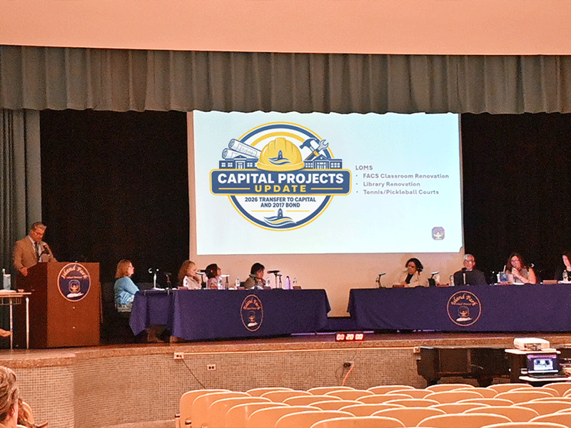 BOE Members on stage presenting at BOE Meeting