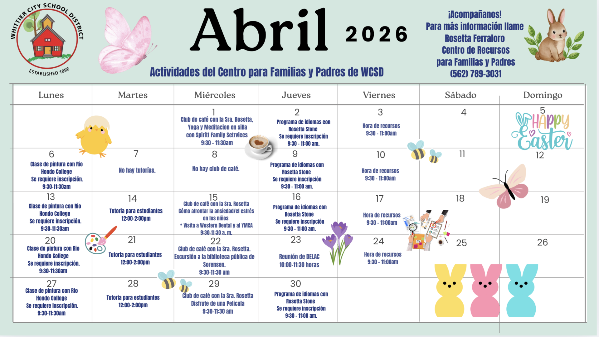 April calendar of events Spanish