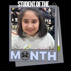 student of the month graphic with picture of student holding candy