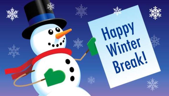 Clipart Snowman Holding a sign saying "Happy 'Winter Break!"
