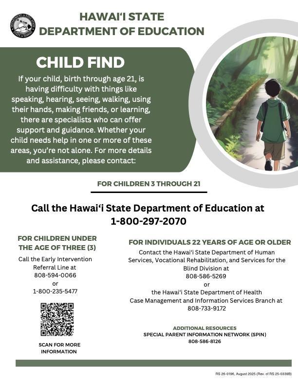 Hawaii Department of Education Child Find Information