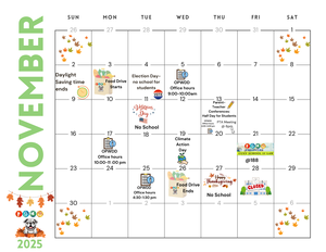 English- November Calendar Green
