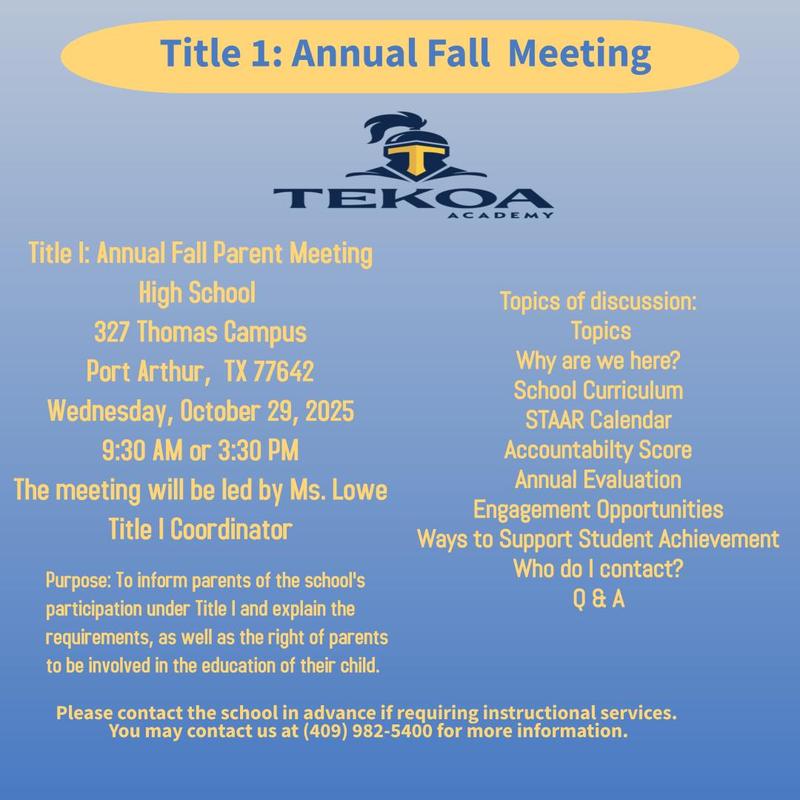 Title 1: Fall Parent Meeting Featured Photo