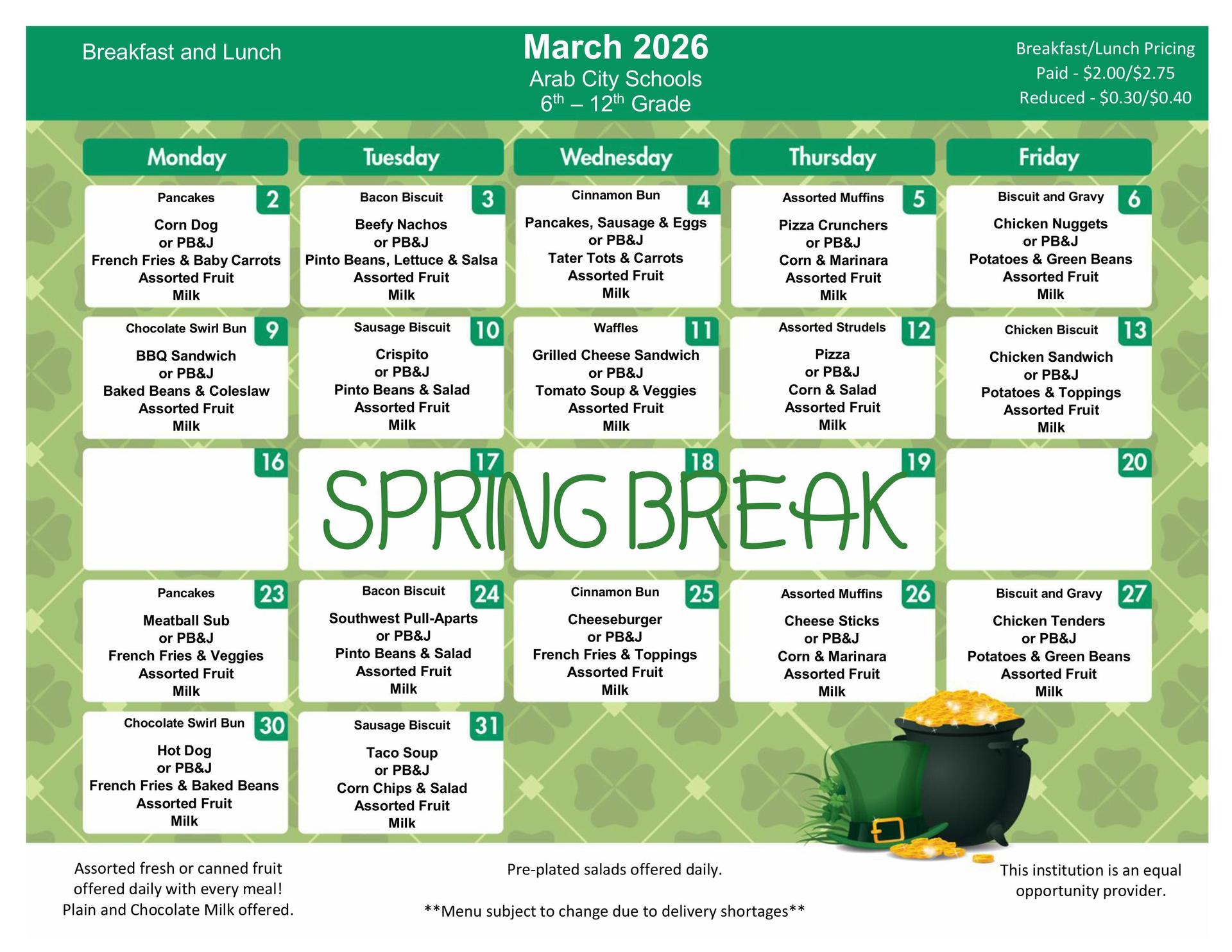 March 2026 Menu 6-12