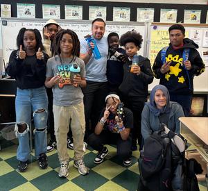 Middle school students with bottles