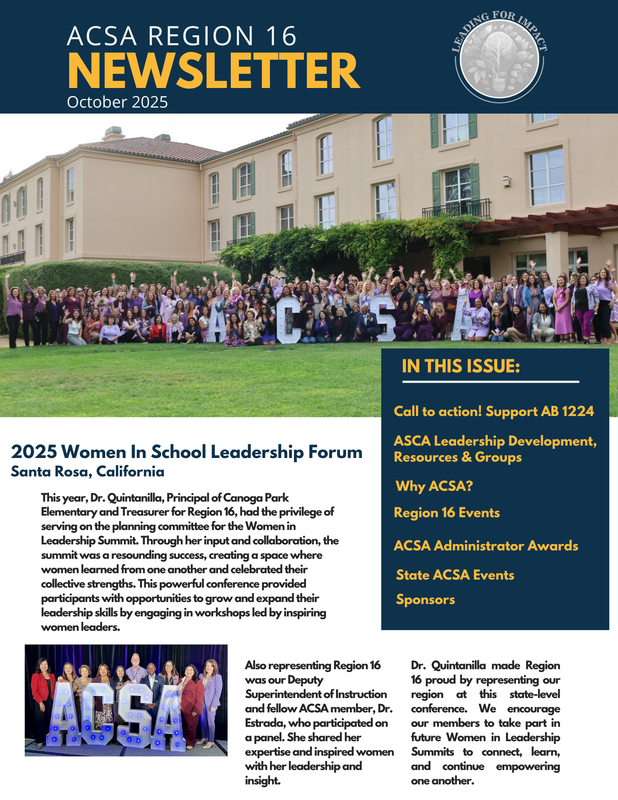 ACSA Region 16 October Newsletter Cover Page