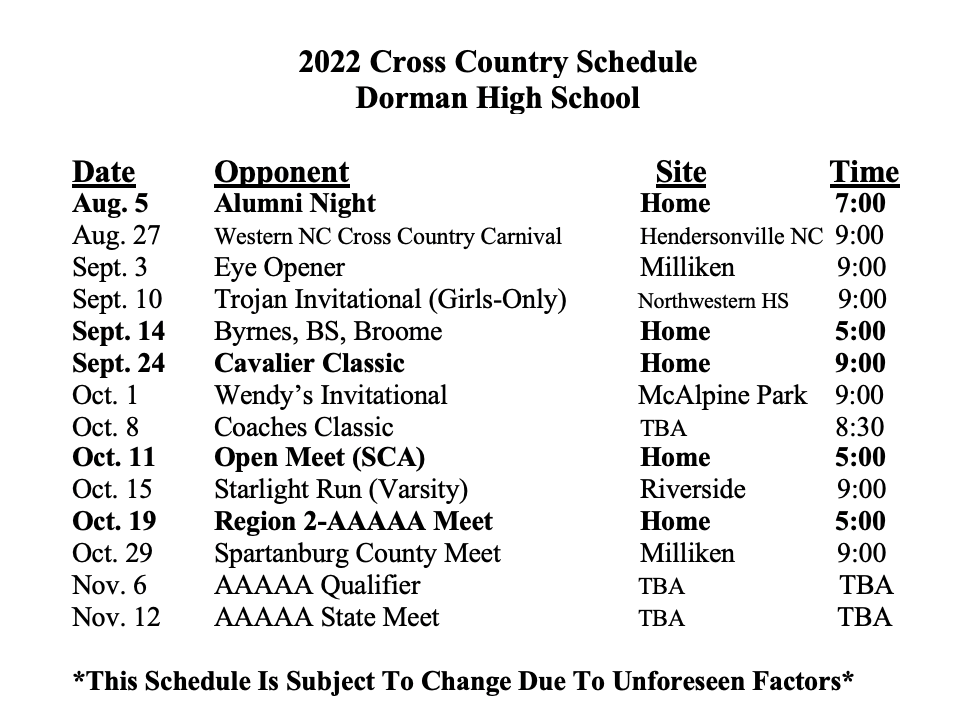 Schedule Girls Cross Country District Six Athletics