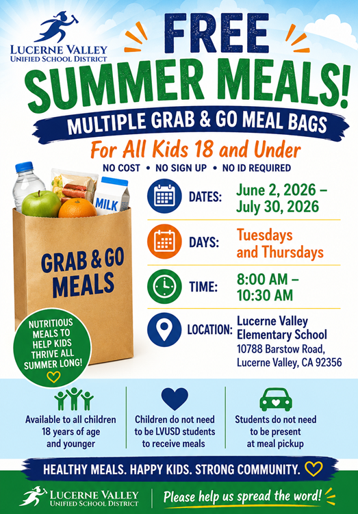 Lucerne Valley USD Summer Meal Program Flyer