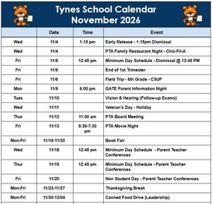 Tyne's November Calendar