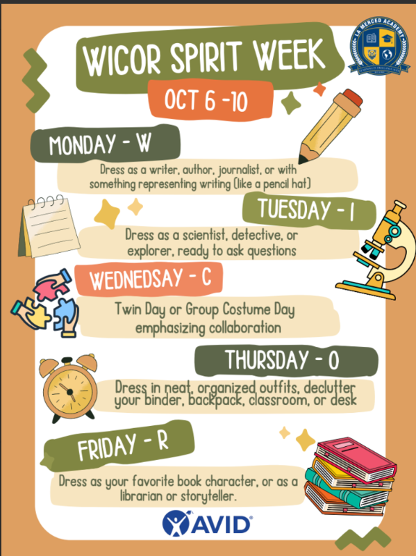 Wicor Spirit Week Flyer in English