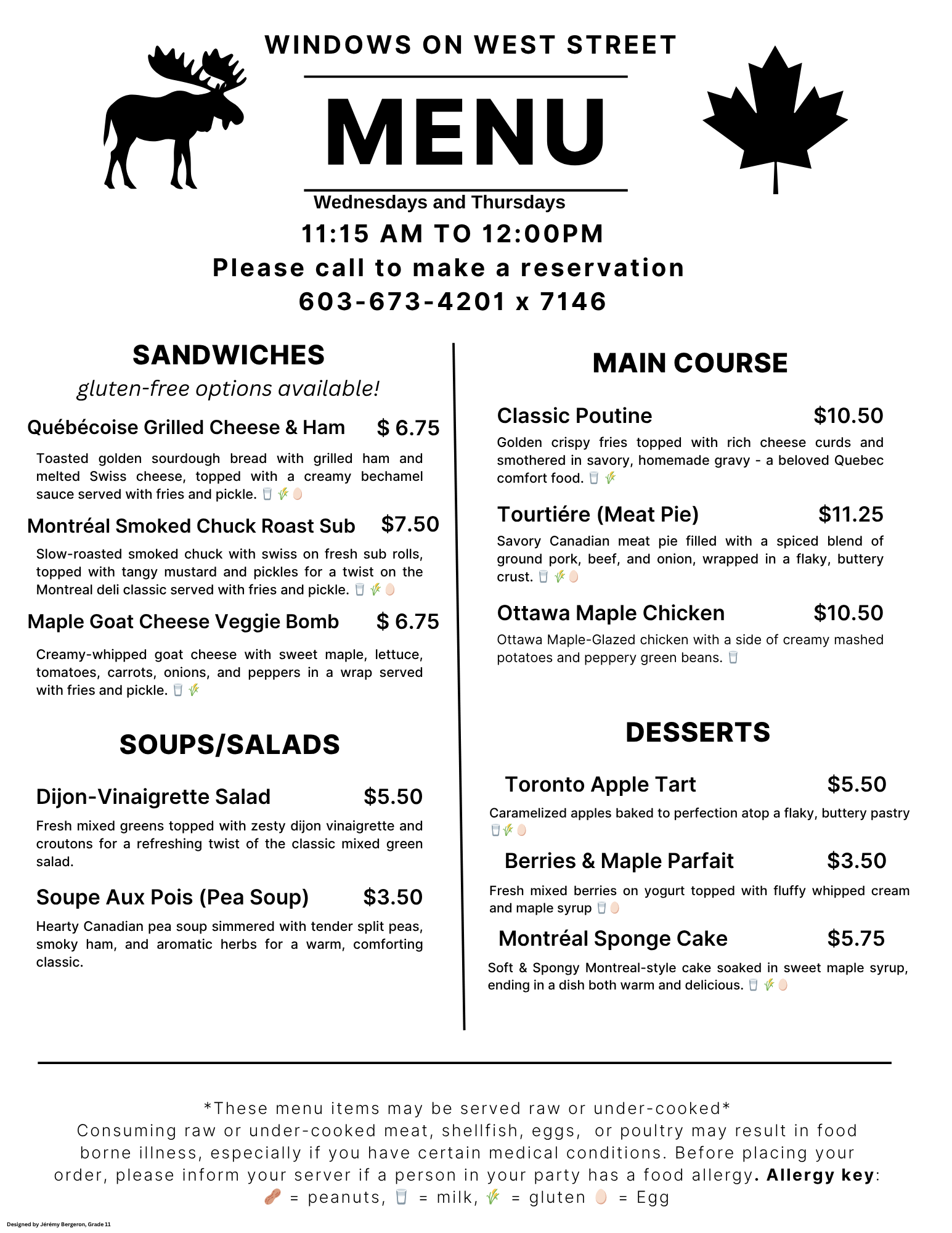 Canada inspired menu