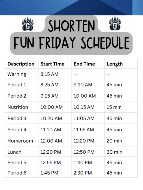 Short Fun Friday Schedule