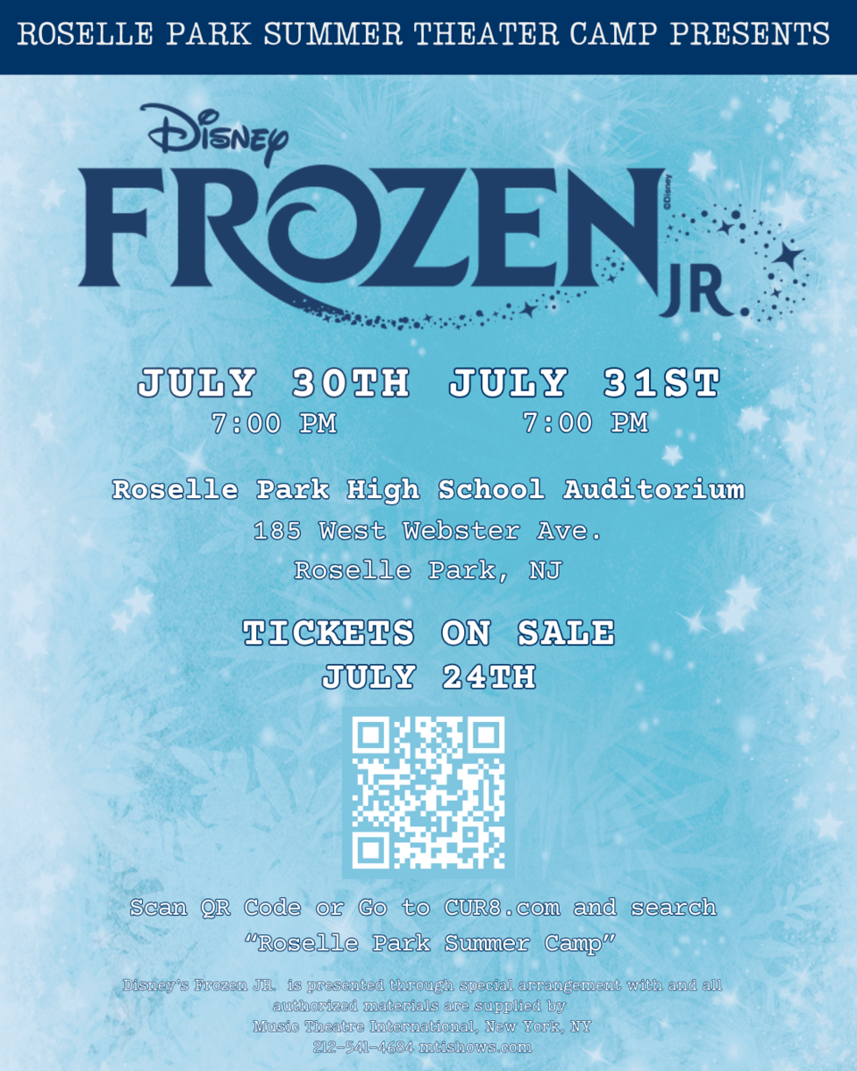 Roselle Park Summer Theater Camp presents Frozen Jr.! The show takes place on Wednesday, July 30th at 7pm, and Thursday, July 31st at 7pm. Tickets will be available to purchase on CUR8.com on July 24th. Search 'Roselle Park Summer Camp' on CUR8.com