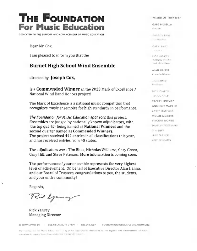 '23 BHS Wind Ensemble Earns National Honors!